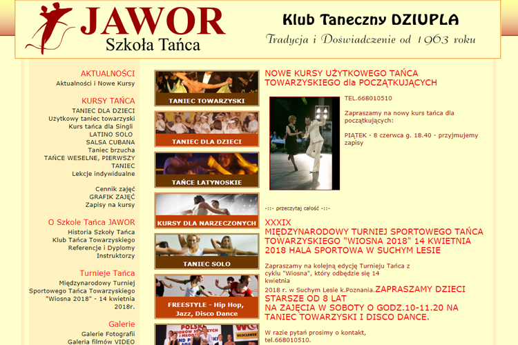 Firmowa strona internetowa w starszej technologii - Szkoła Tańca Jawor