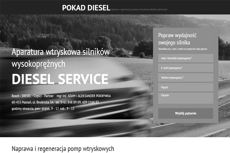 Firmowa strona internetowa typu Landing Page - Diesel Service - Poznań